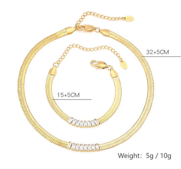 Stainless Steel 18K Gold Plated Elegant Glam Geometric Inlay Zircon Bracelets Necklace