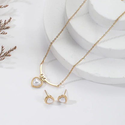 Wholesale Jewelry Elegant Heart Shape 304 Stainless Steel 18K Gold Plated Jewelry Set