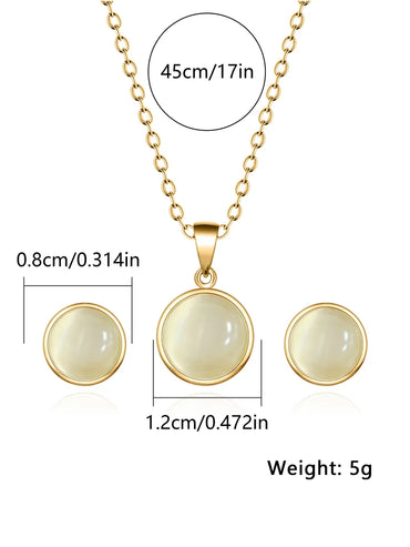 Stainless Steel 18K Gold Plated Elegant Round Inlay Artificial Gemstones Jewelry Set