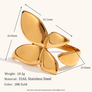 Stainless Steel 18K Gold Plated Elegant Simple Style Butterfly Open Rings