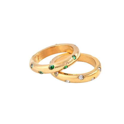 Stainless Steel 18K Gold Plated Elegant Simple Style Circle Inlay Rhinestones Diamond Rings