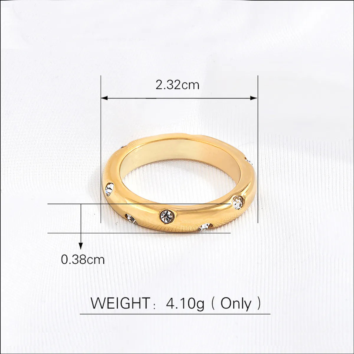 Stainless Steel 18K Gold Plated Elegant Simple Style Circle Inlay Rhinestones Diamond Rings