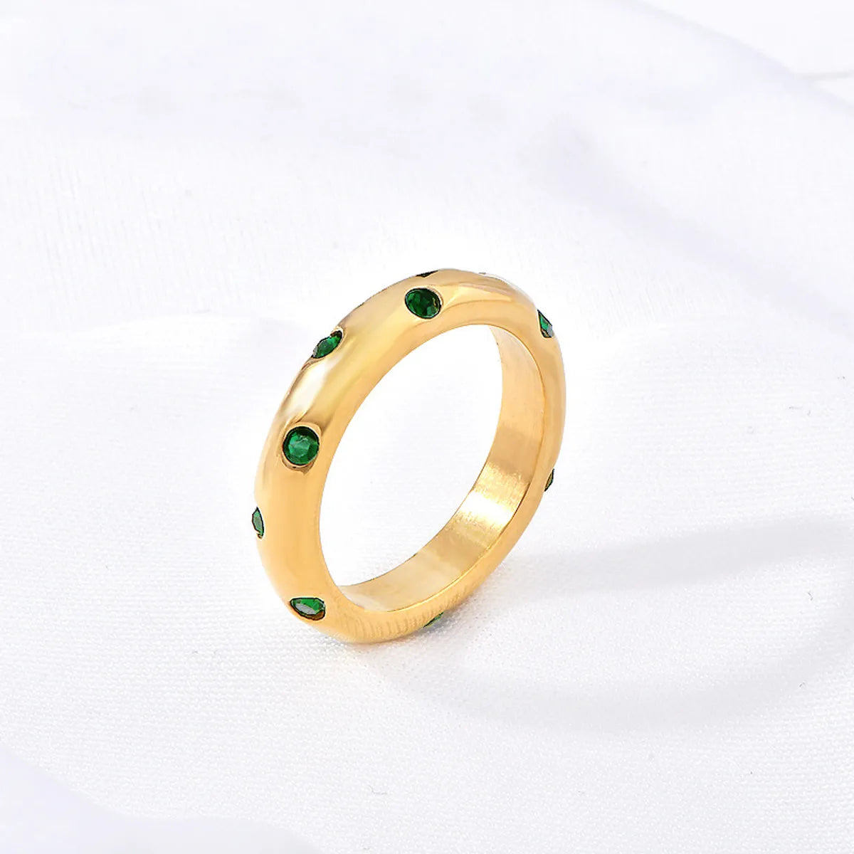 Stainless Steel 18K Gold Plated Elegant Simple Style Circle Inlay Rhinestones Diamond Rings