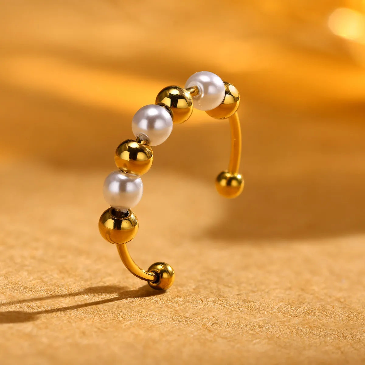 304 Stainless Steel 18K Gold Plated Elegant Simple Style Beaded Geometric Artificial Pearls Open Rings