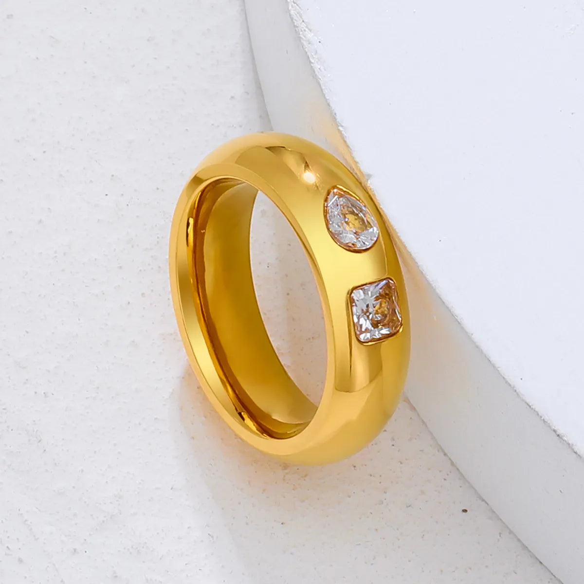 304 Stainless Steel 18K Gold Plated Elegant Simple Style Geometric Zircon Rings