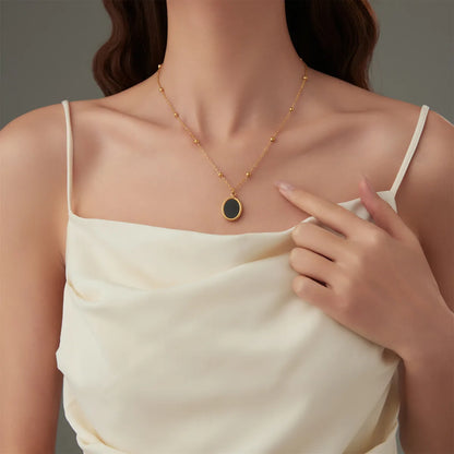 Stainless Steel 18K Gold Plated Elegant Simple Style Oval Inlay Acrylic Pendant Necklace