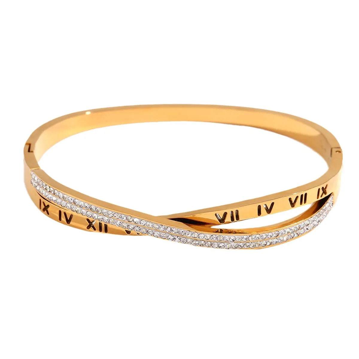 Stainless Steel 18K Gold Plated Elegant Simple Style Roman Numeral Bangle