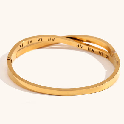 Stainless Steel 18K Gold Plated Elegant Simple Style Roman Numeral Bangle