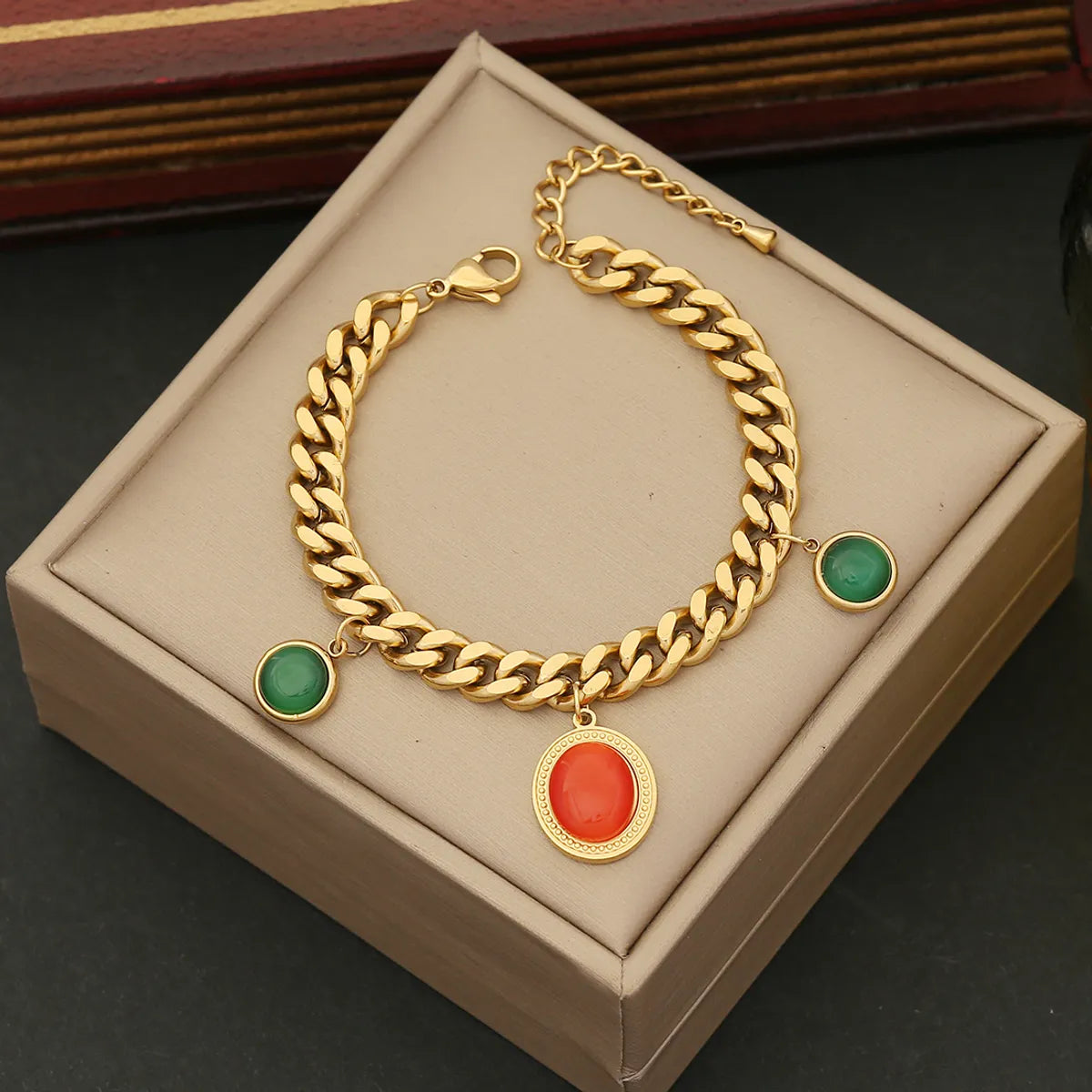 Stainless Steel 18K Gold Plated Elegant Simple Style Round Square Oval Inlay Opal Bracelets