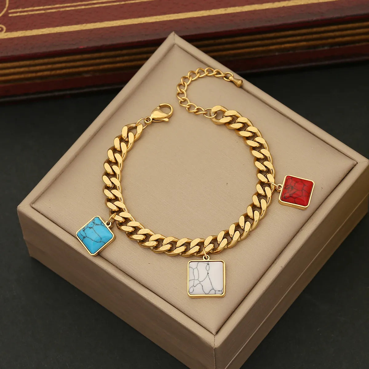 Stainless Steel 18K Gold Plated Elegant Simple Style Round Square Oval Inlay Opal Bracelets