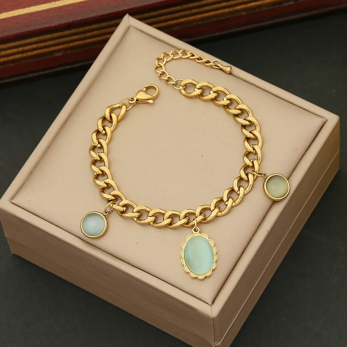 Stainless Steel 18K Gold Plated Elegant Simple Style Round Square Oval Inlay Opal Bracelets