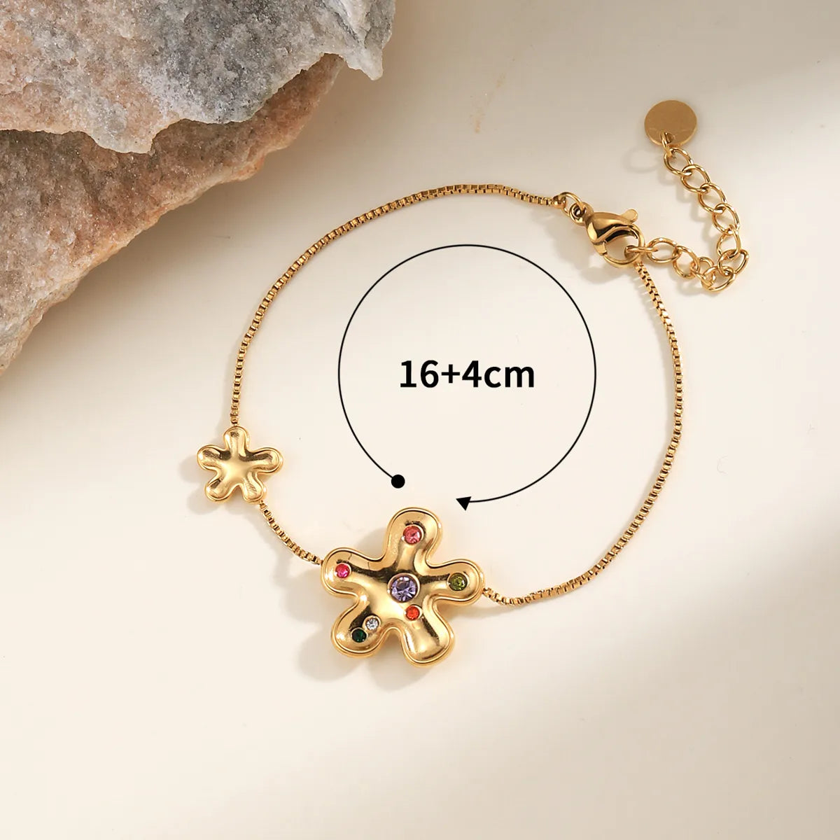 Elegant Streetwear Flower 304 Stainless Steel 14K Gold Plated Zircon Bracelets In Bulk