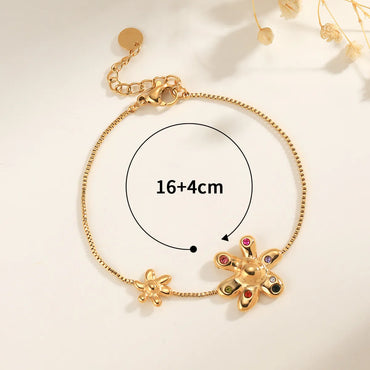 Elegant Streetwear Flower 304 Stainless Steel 14K Gold Plated Zircon Bracelets In Bulk