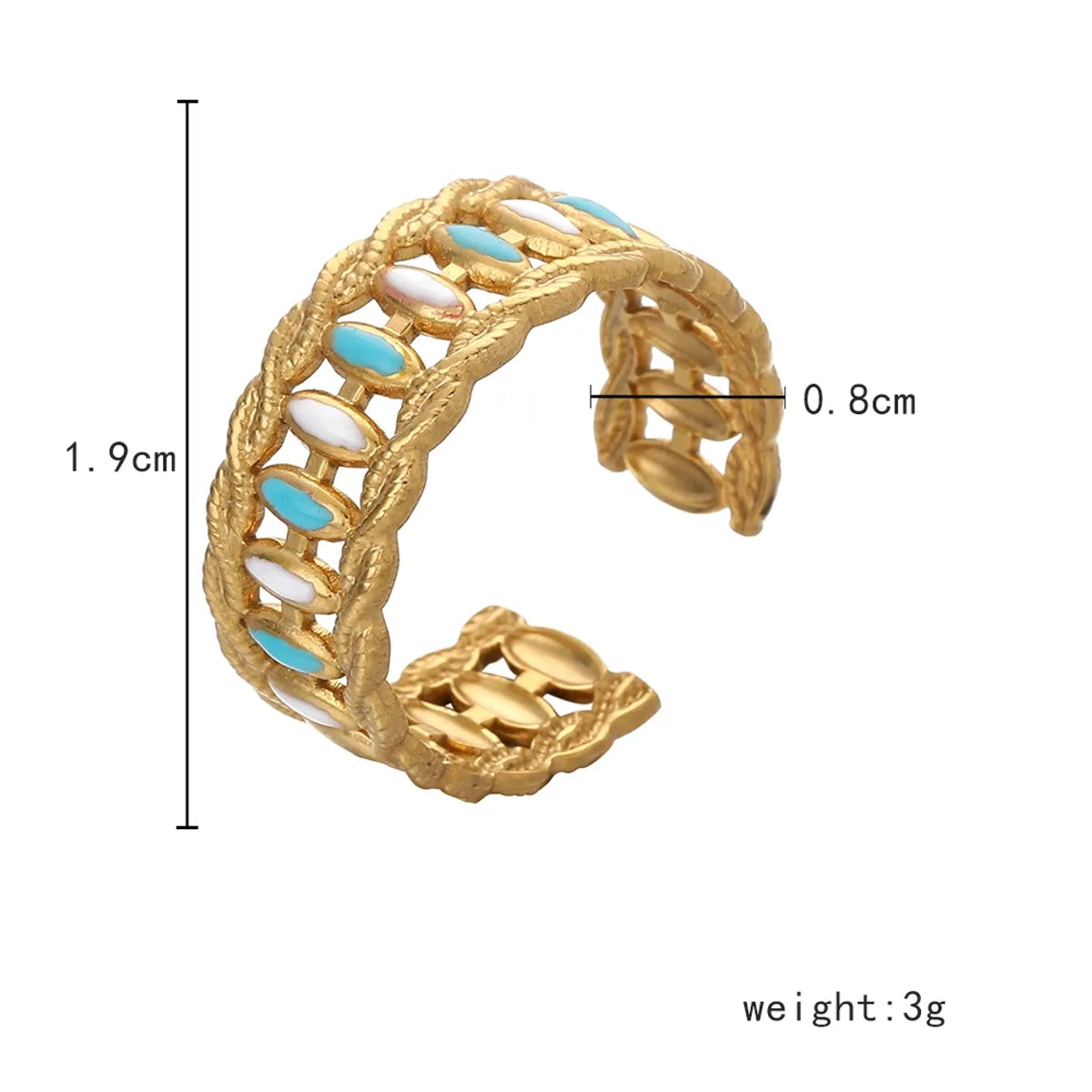 Stainless Steel 18K Gold Plated French Style Classic Style Geometric Enamel Hollow Out Open Rings