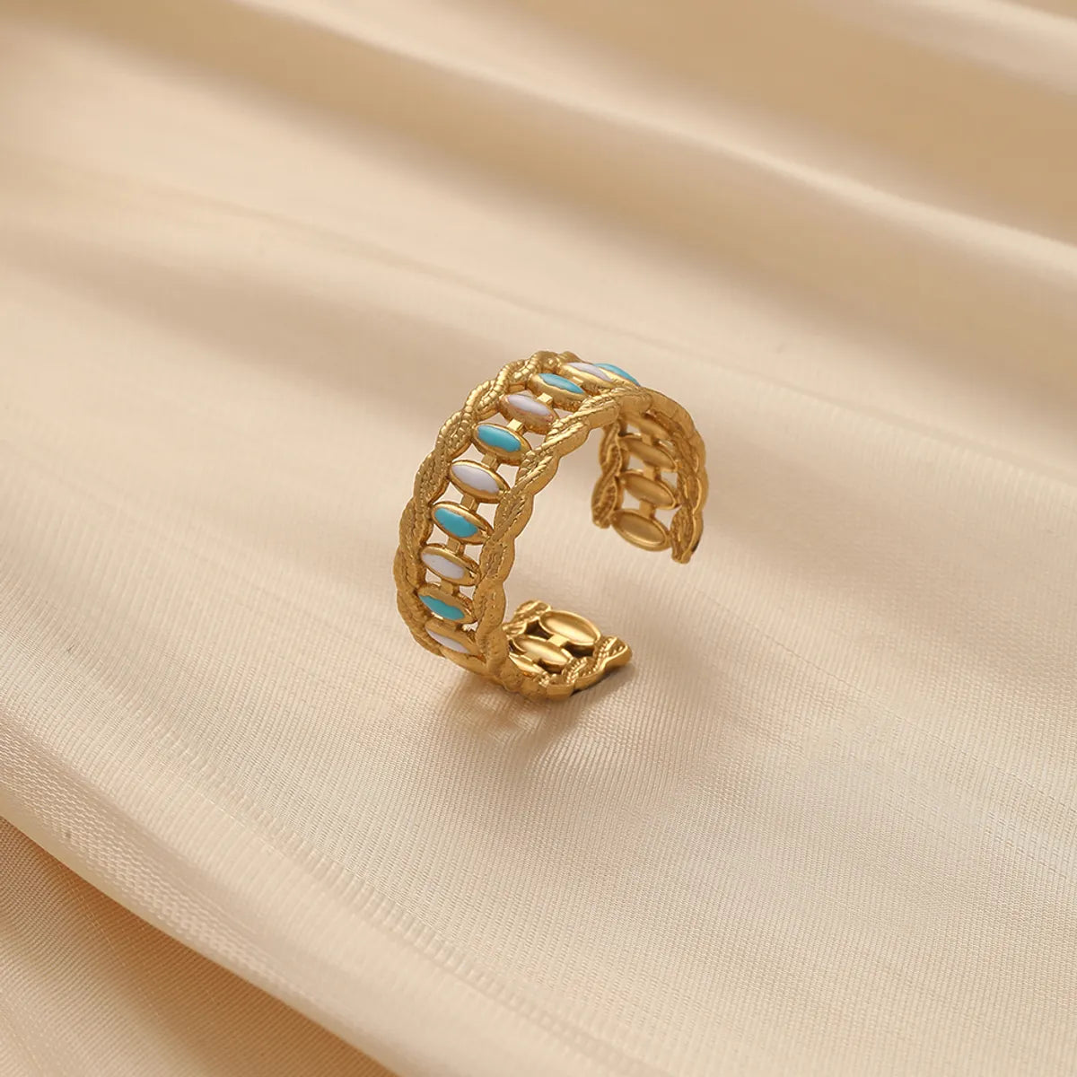 Stainless Steel 18K Gold Plated French Style Classic Style Geometric Enamel Hollow Out Open Rings