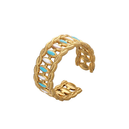 Stainless Steel 18K Gold Plated French Style Classic Style Geometric Enamel Hollow Out Open Rings