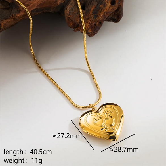 Stainless Steel 18K Gold Plated Handmade Modern Style Simple Style Heart Shape Pendant Necklace Locket Necklace