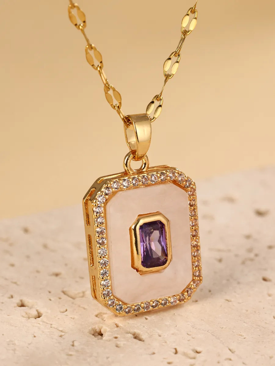 Stainless Steel 18K Gold Plated IG Style Classic Style Square Inlay Zircon Pendant Necklace