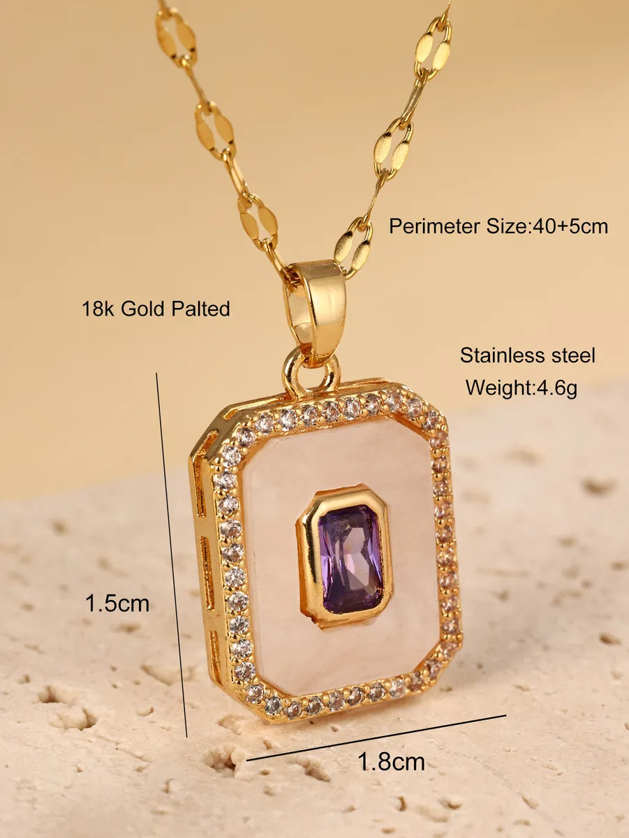 Stainless Steel 18K Gold Plated IG Style Classic Style Square Inlay Zircon Pendant Necklace