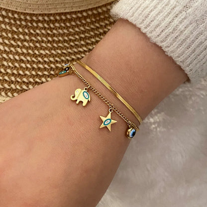 Stainless Steel 18K Gold Plated IG Style Cute Devil's Eye Star Elephant Enamel Hollow Out Bracelets