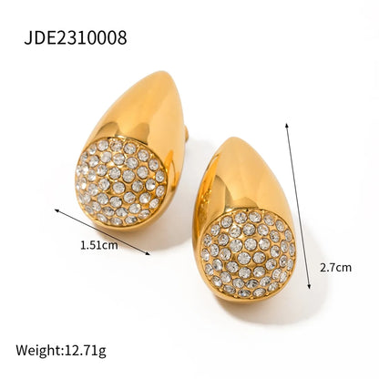 Stainless Steel 18K Gold Plated IG Style Elegant Water Droplets Rhinestones Rings Earrings