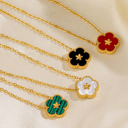 Stainless Steel 18K Gold Plated IG Style Flower Inlay Shell Necklace