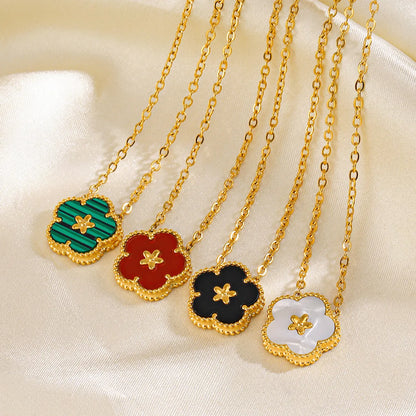 Stainless Steel 18K Gold Plated IG Style Flower Inlay Shell Necklace