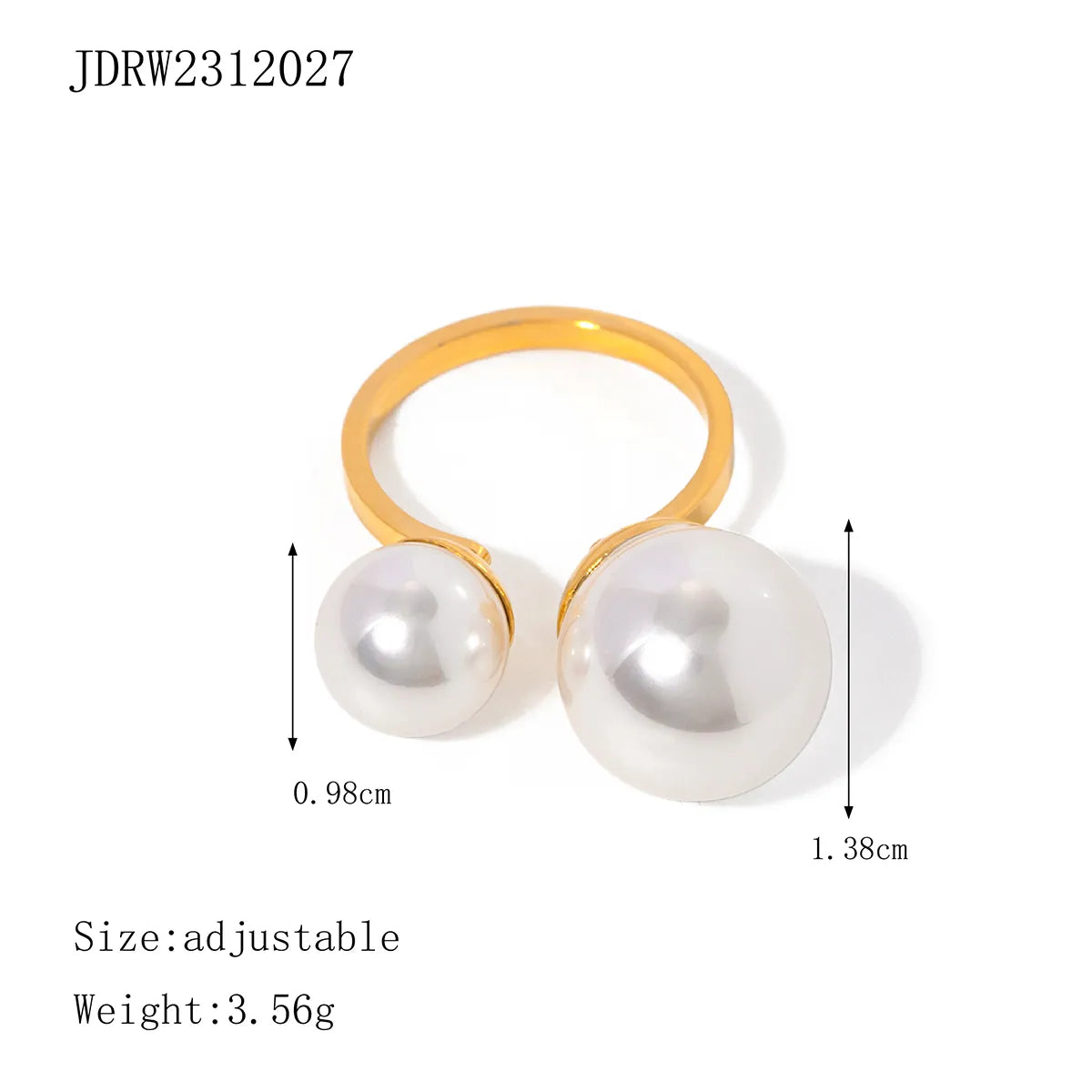 Stainless Steel 18K Gold Plated IG Style Round Inlay Pearl Open Rings