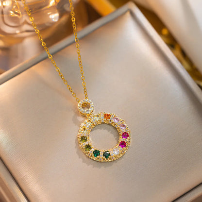 Stainless Steel 18K Gold Plated IG Style Simple Style Circle Inlay Zircon Pendant Necklace