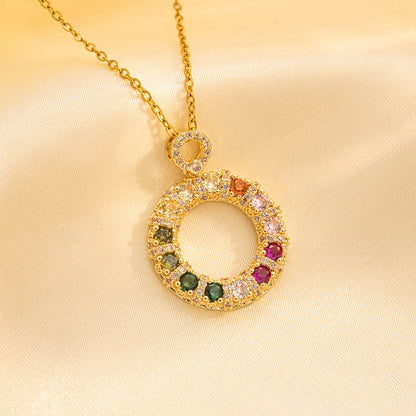 Stainless Steel 18K Gold Plated IG Style Simple Style Circle Inlay Zircon Pendant Necklace