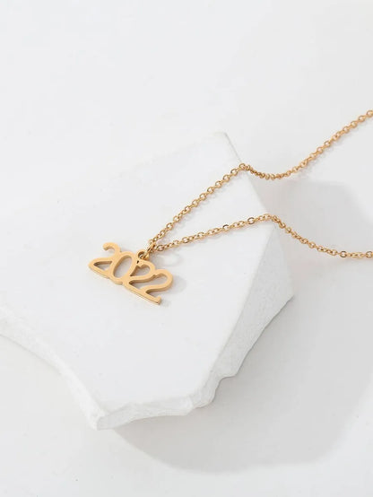 Stainless Steel 18K Gold Plated IG Style Simple Style Letter Number Plating Pendant Necklace