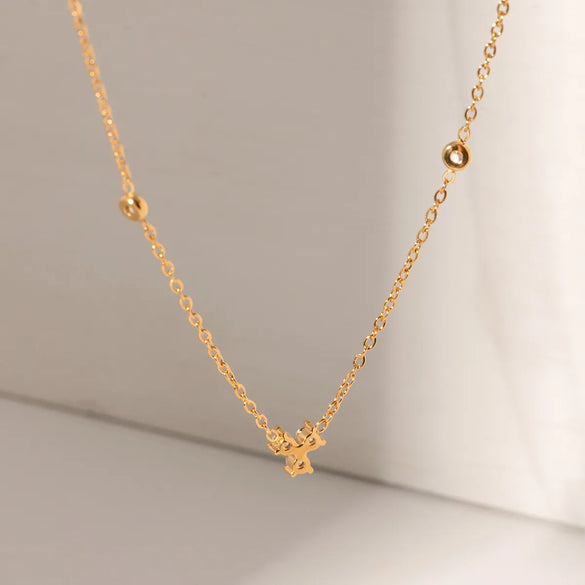 Stainless Steel 18K Gold Plated IG Style Simple Style Shamrock Inlay Rhinestones Necklace