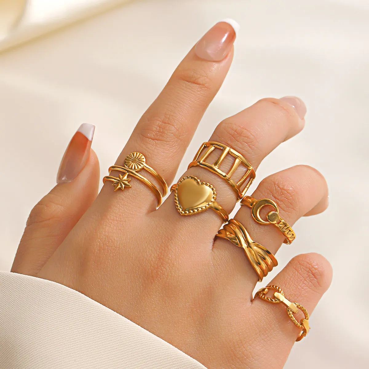 Stainless Steel 18K Gold Plated IG Style Star Heart Shape Solid Color Plating Open Rings