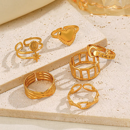 Stainless Steel 18K Gold Plated IG Style Star Heart Shape Solid Color Plating Open Rings