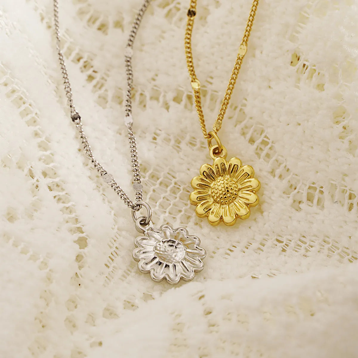 Stainless Steel 18K Gold Plated IG Style Sunflower Plating Pendant Necklace