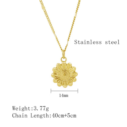 Stainless Steel 18K Gold Plated IG Style Sunflower Plating Pendant Necklace