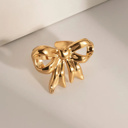 Stainless Steel 18K Gold Plated IG Style Sweet Bow Knot Open Rings