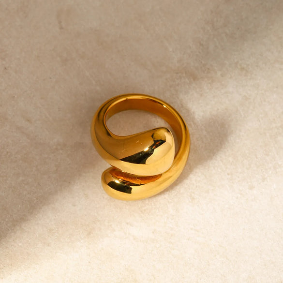 304 Stainless Steel 18K Gold Plated IG Style Water Droplets Open Rings
