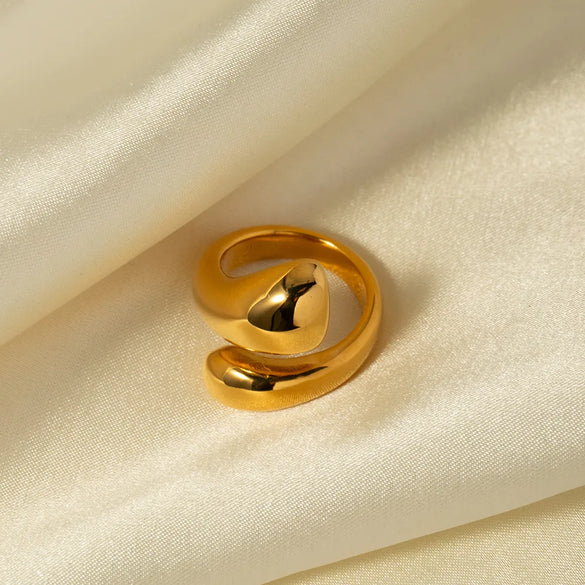 304 Stainless Steel 18K Gold Plated IG Style Water Droplets Open Rings