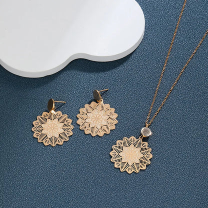 304 Stainless Steel 18K Gold Plated IG Style XUPING Simple Style Hollow Out Flower Earrings Necklace