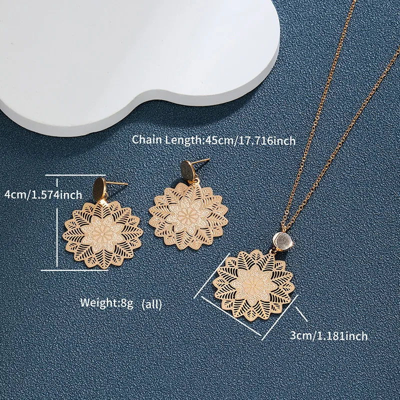 304 Stainless Steel 18K Gold Plated IG Style XUPING Simple Style Hollow Out Flower Earrings Necklace