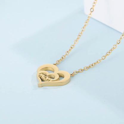 Stainless Steel 18K Gold Plated Lady Letter Heart Shape Pendant Necklace