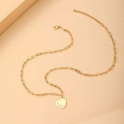 Stainless Steel 18K Gold Plated MAMA Heart Shape Hollow Out Pendant Necklace