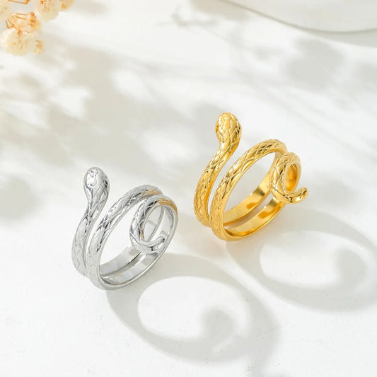 Wholesale Jewelry Nordic Style Gothic Snake 304 Stainless Steel 18K Gold Plated Rings