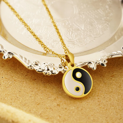 Stainless Steel 18K Gold Plated Retro Ethnic Style Tai Chi Plating Pendant Necklace