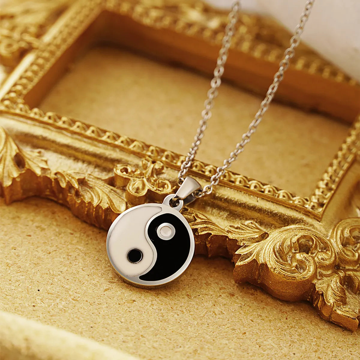 Stainless Steel 18K Gold Plated Retro Ethnic Style Tai Chi Plating Pendant Necklace