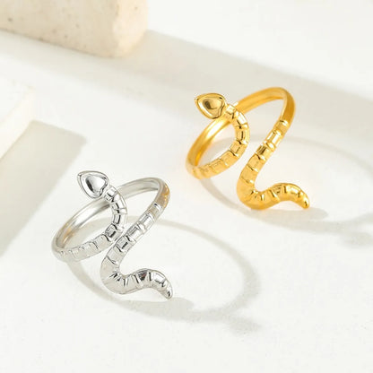 Stainless Steel 18K Gold Plated Retro Roman Style Star Snake Open Rings