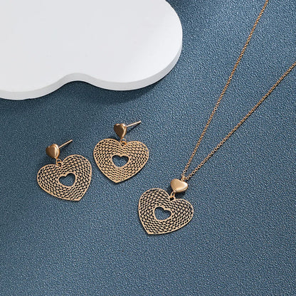 Stainless Steel 18K Gold Plated Retro XUPING Simple Style Heart Shape Hollow Out Jewelry Set