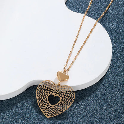 Stainless Steel 18K Gold Plated Retro XUPING Simple Style Heart Shape Hollow Out Jewelry Set