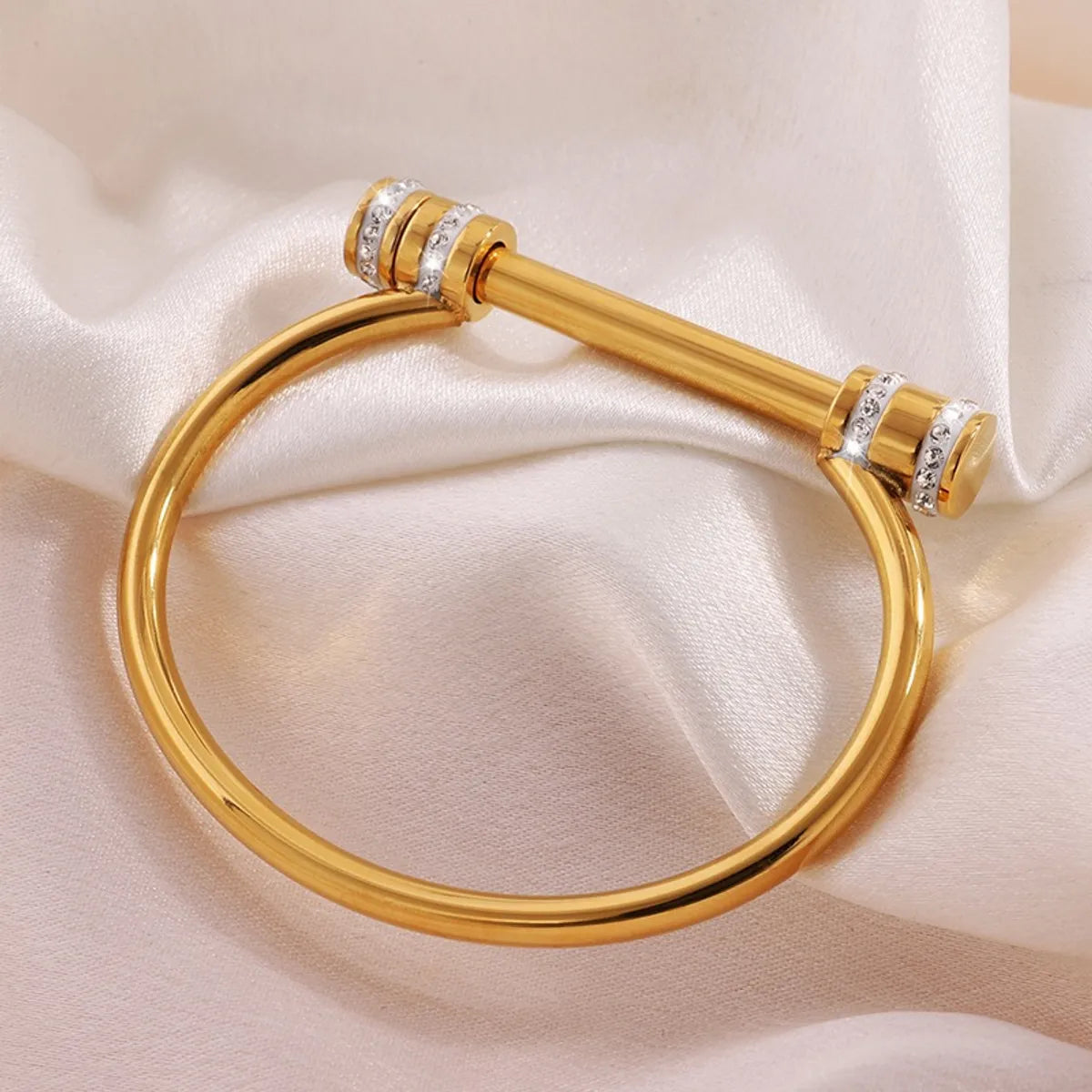 Stainless Steel 18K Gold Plated Roman Style Solid Color Bangle